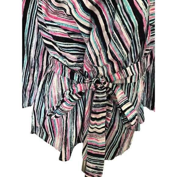 Lane Bryant 22/24 Stripe Overlap Elastic Tie Waist Peplum Cotton Embroidered Top - Picture 3 of 10